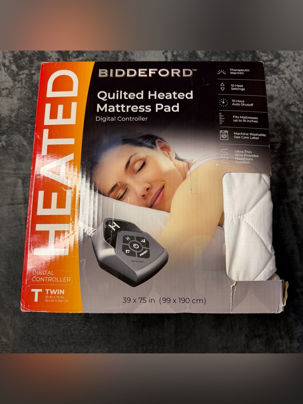 Biddeford White Quilted Heated Mattress Pad with Digital Controller